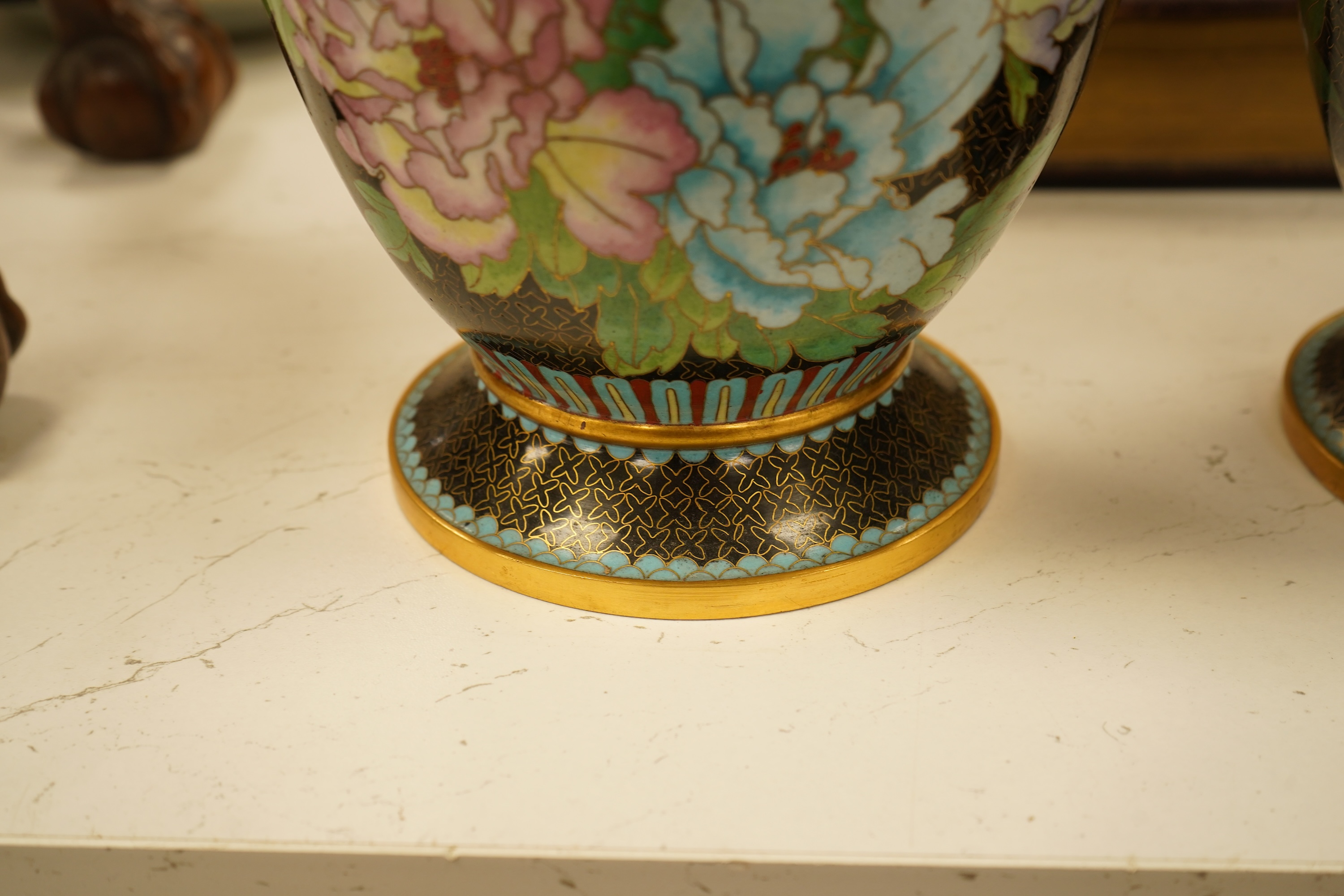 A pair of Chinese cloisonné enamel vases, 31cm